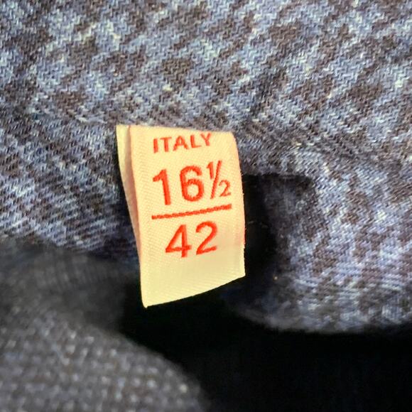 ISAIA Size L Navy Black Houndstooth Cotton Spread Collar Long Sleeve Shirt - Picture 6 of 7